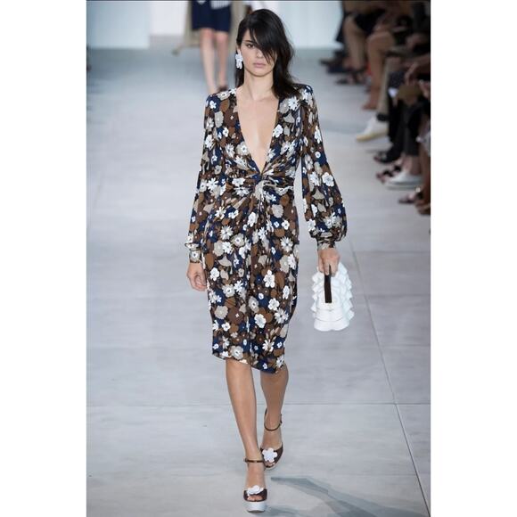 Michael Kors Collection Dresses & Skirts - Michael Kors Collection Floral Ruched Open Back Plunge Designer Dress Italy Sz 2